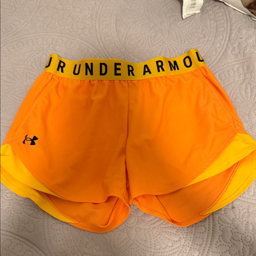 Under Armour Women's Vibrant Orange And Yellow Athletic Shorts